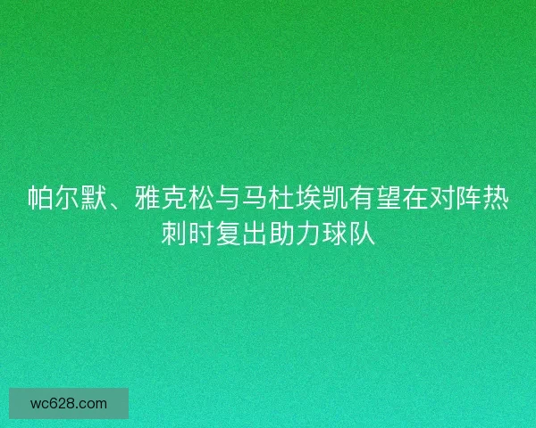 帕尔默、雅克松与马杜埃凯有望在对阵热刺时复出助力球队